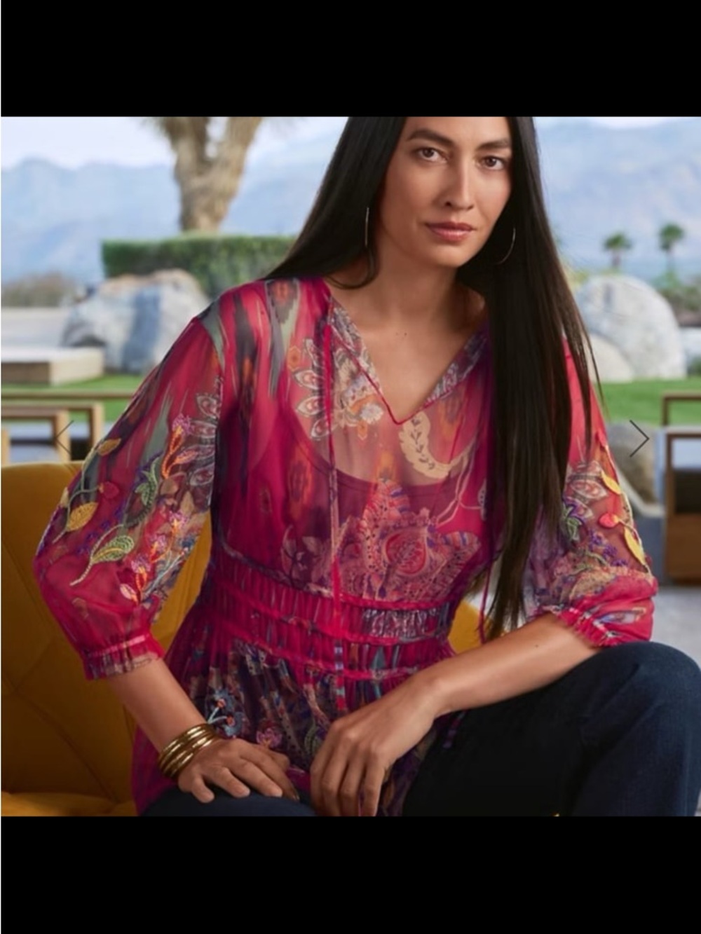 NWOT Johnny Was  Sheer Embroidered Tunic Top